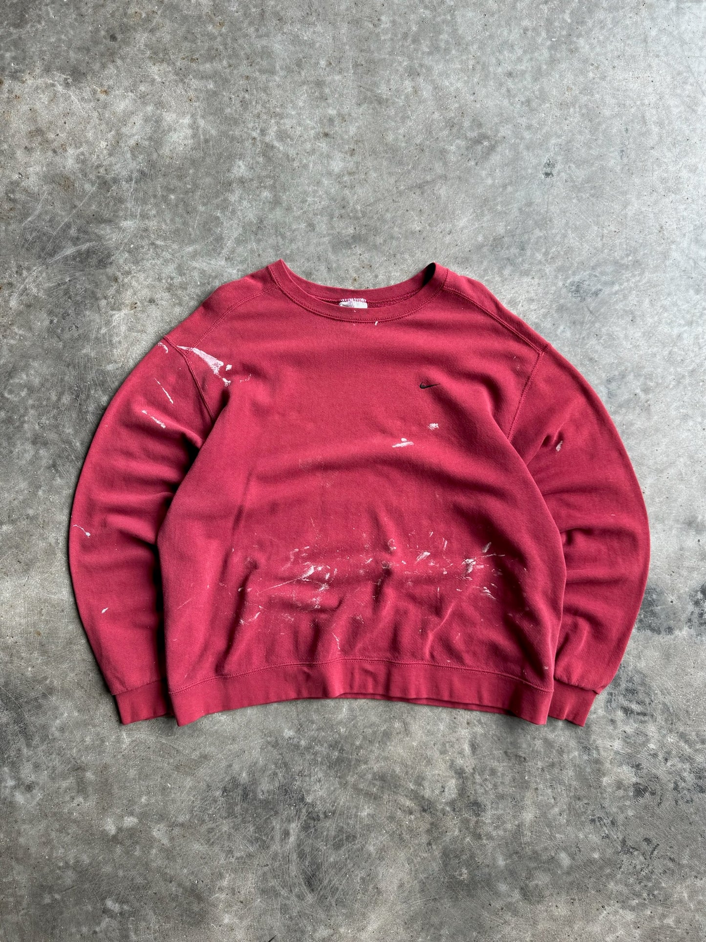 Vintage Paint Splattered Maroon Nike Crew - XL