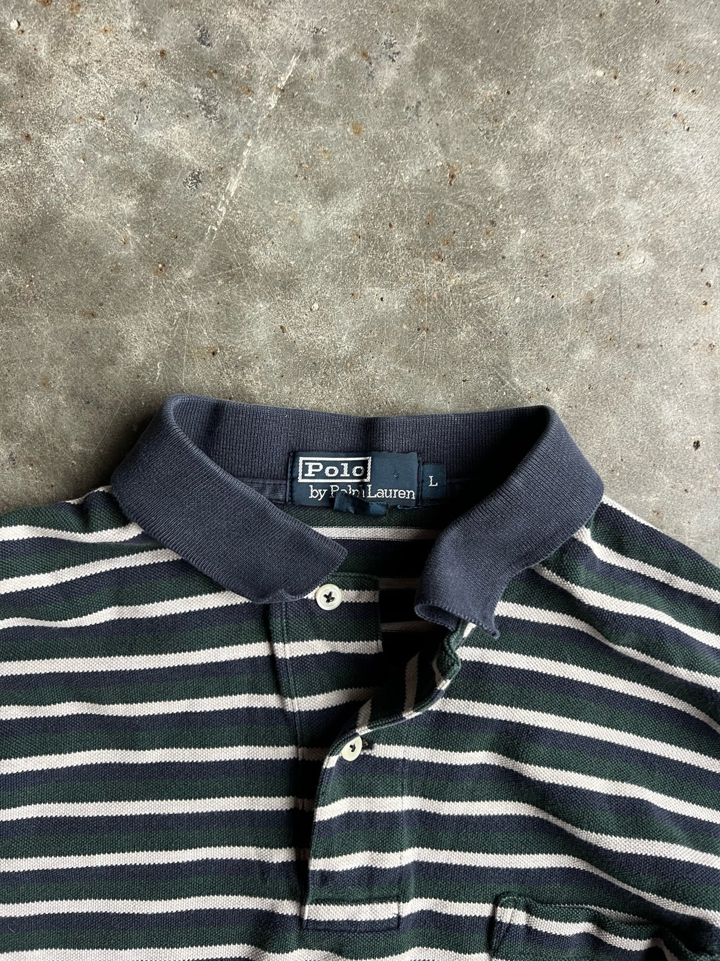 Vintage Navy/Green Ralph Lauren Striped Polo - L