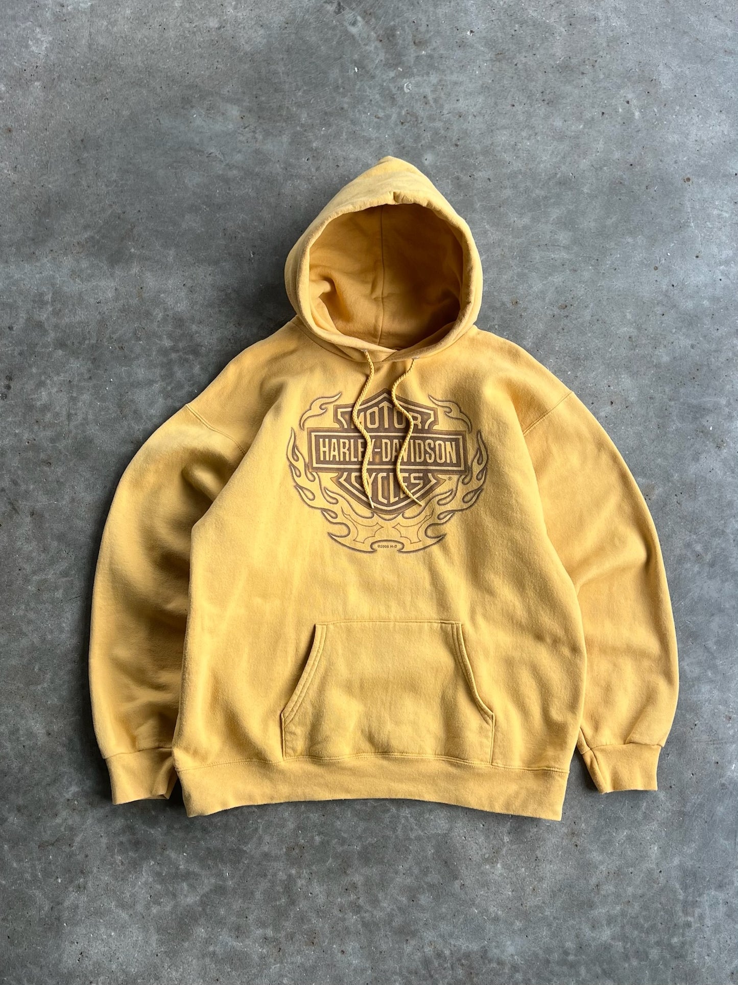 Yellow Faded Harley Davidson Hoodie - M