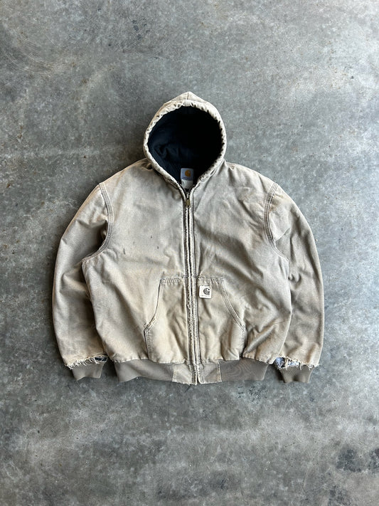 Vintage Faded Beige Hooded Carhartt Jacket - XL