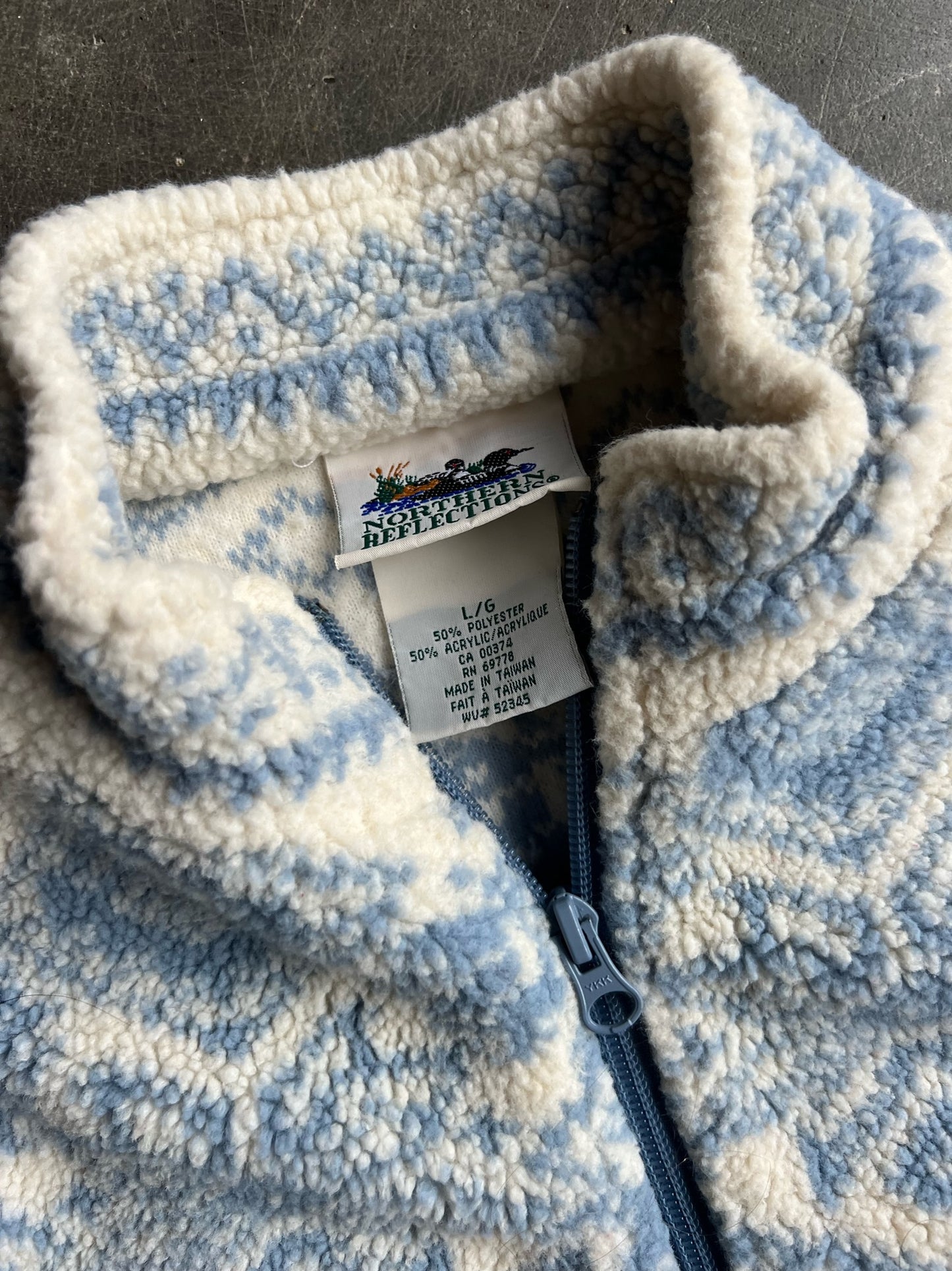 Vintage Baby Blue Pattern Fleece Zip Up - L