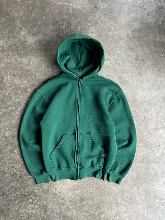 Vintage Green Blank Russell Zip Up Hoodie - M