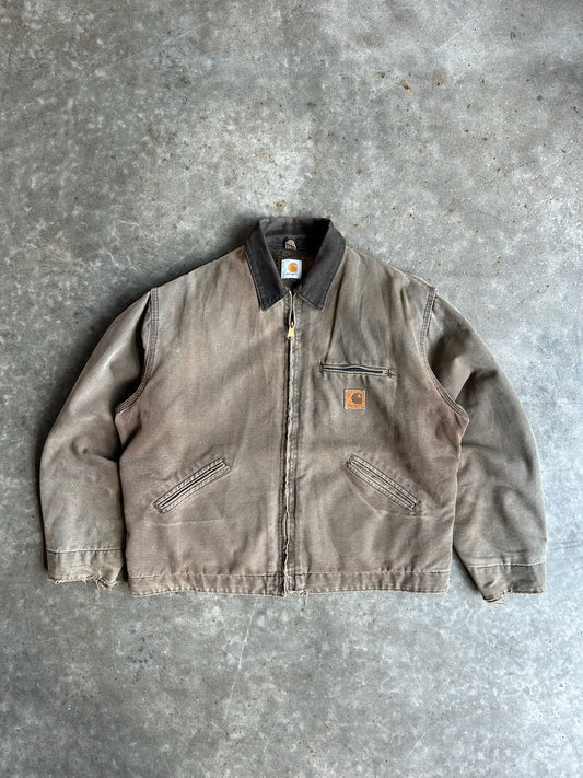 Vintage Faded Brown Flannel Lined Carhartt Detroit Jacket - XL