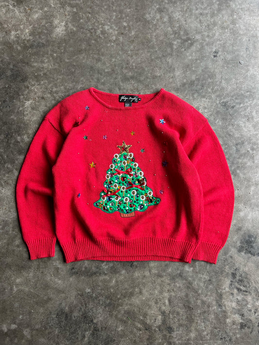 Vintage Red Christmas Tree Sweater - M