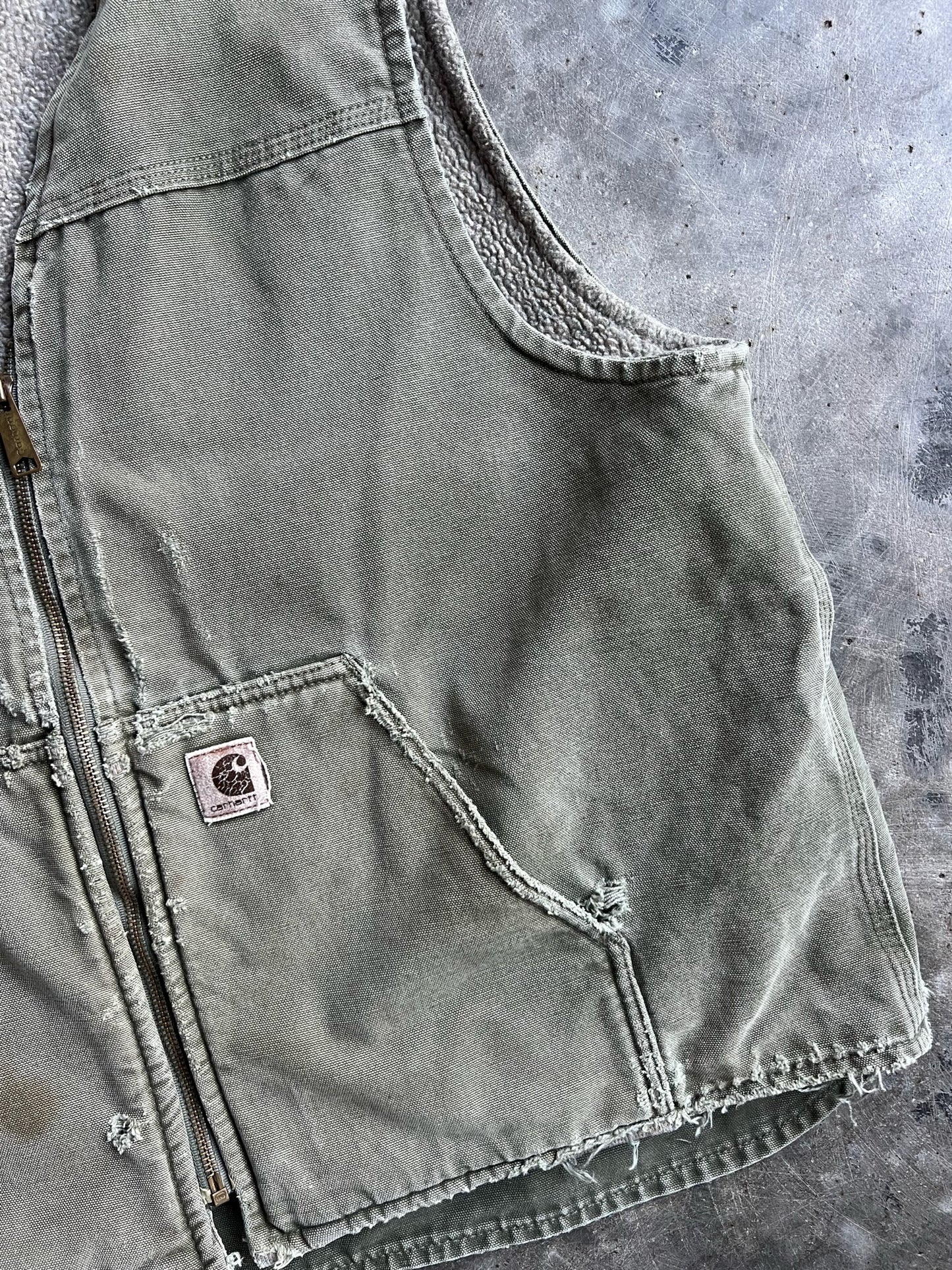 Vintage Olive Green Fleece Lined Carhartt Vest - XL