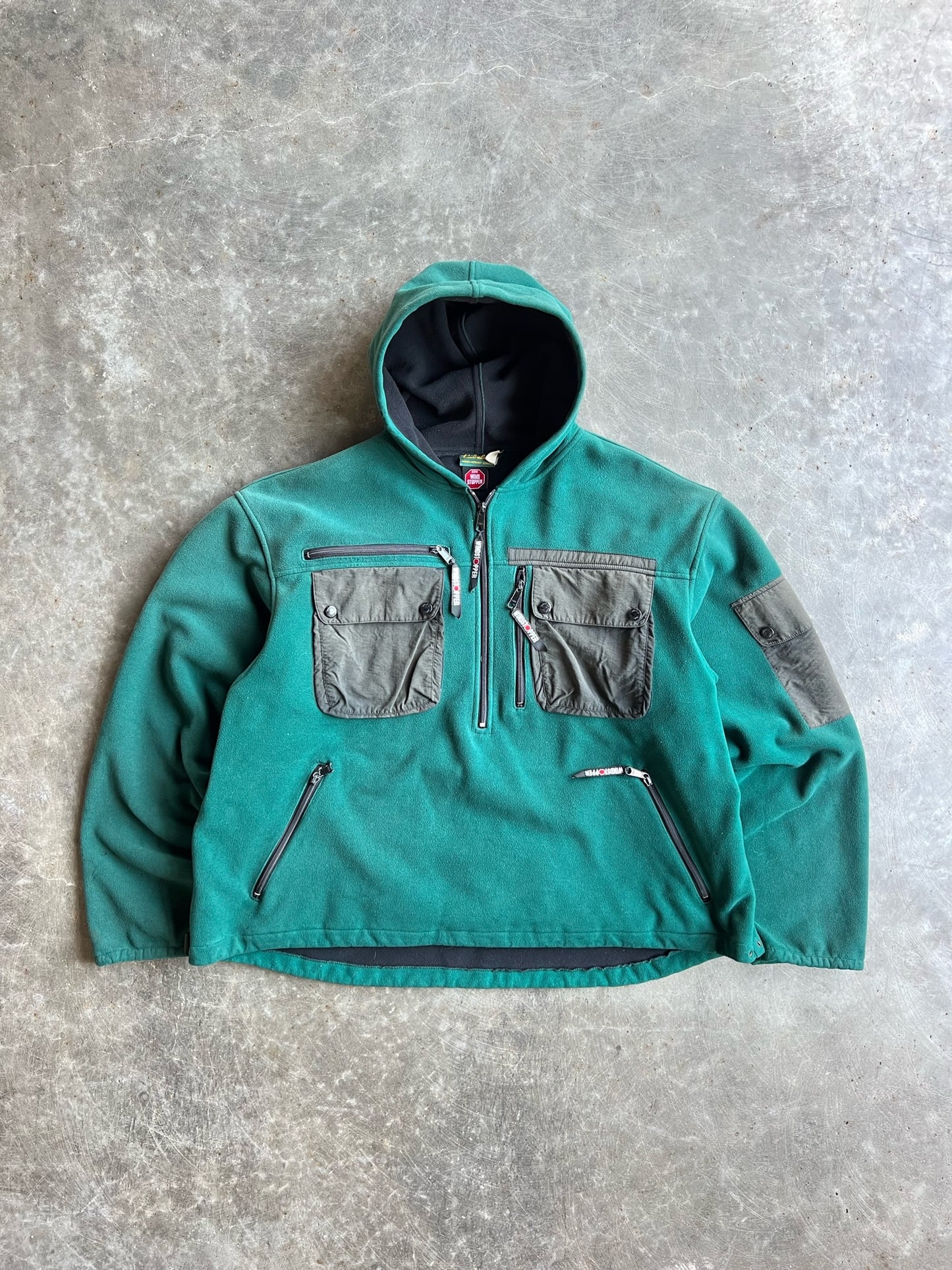 Vintage Green Cabelas Hooded Quarter Zip - XL