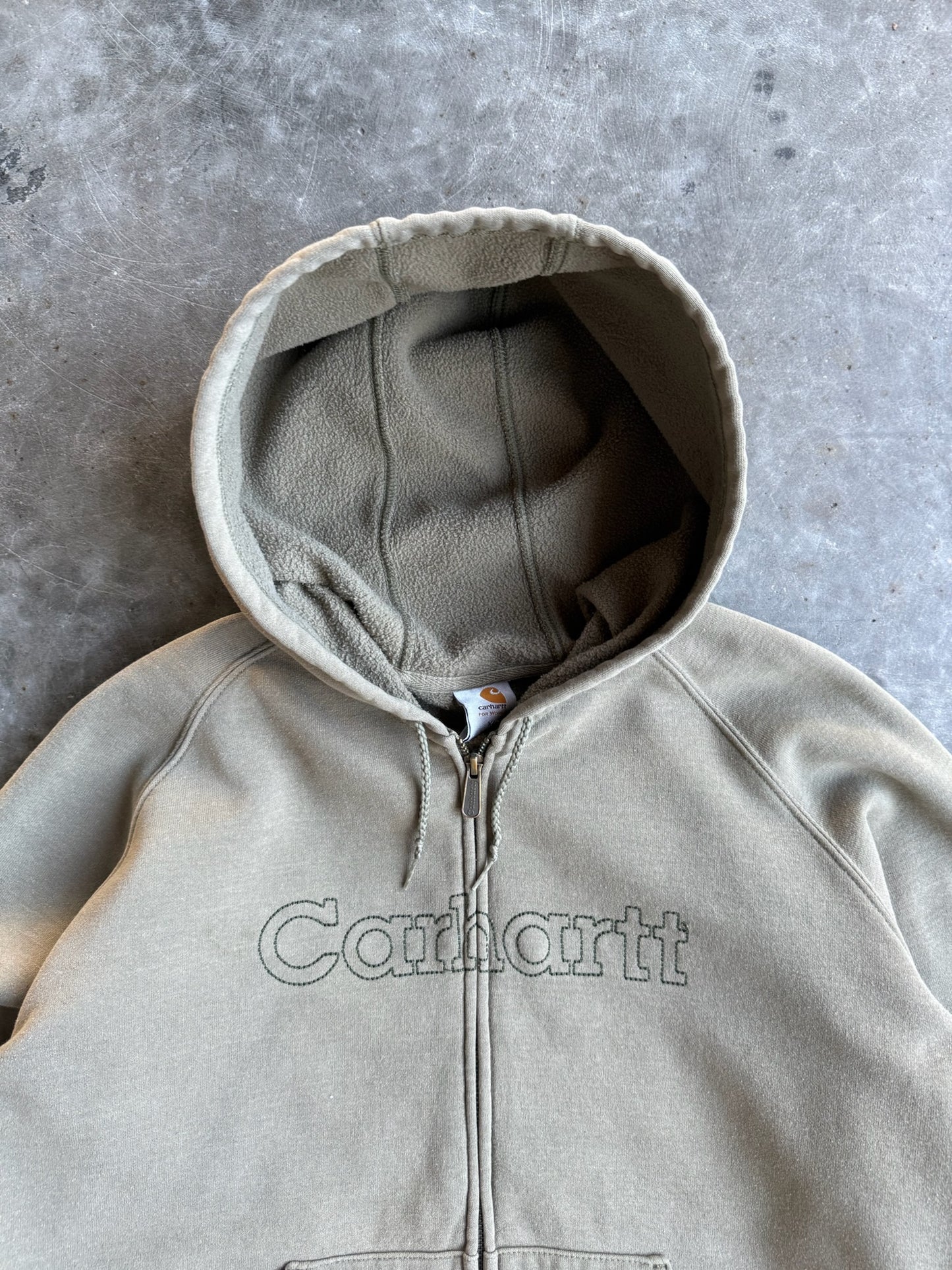 Vintage Carhartt Army Green Zip Up Hoodie - XL