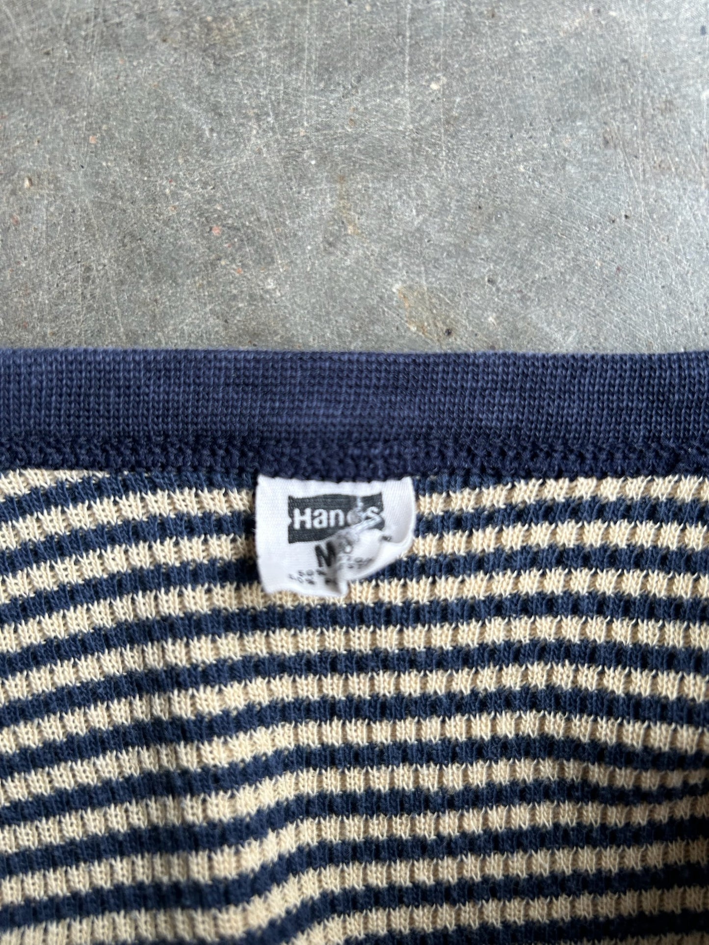 Vintage Yellow and Navy Striped Thermal - S