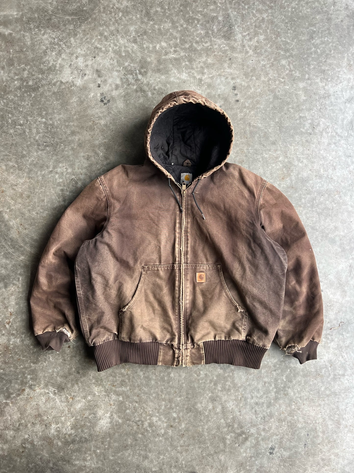 Vintage Faded Distressed Brown Hooded Carhartt Jacket - XL