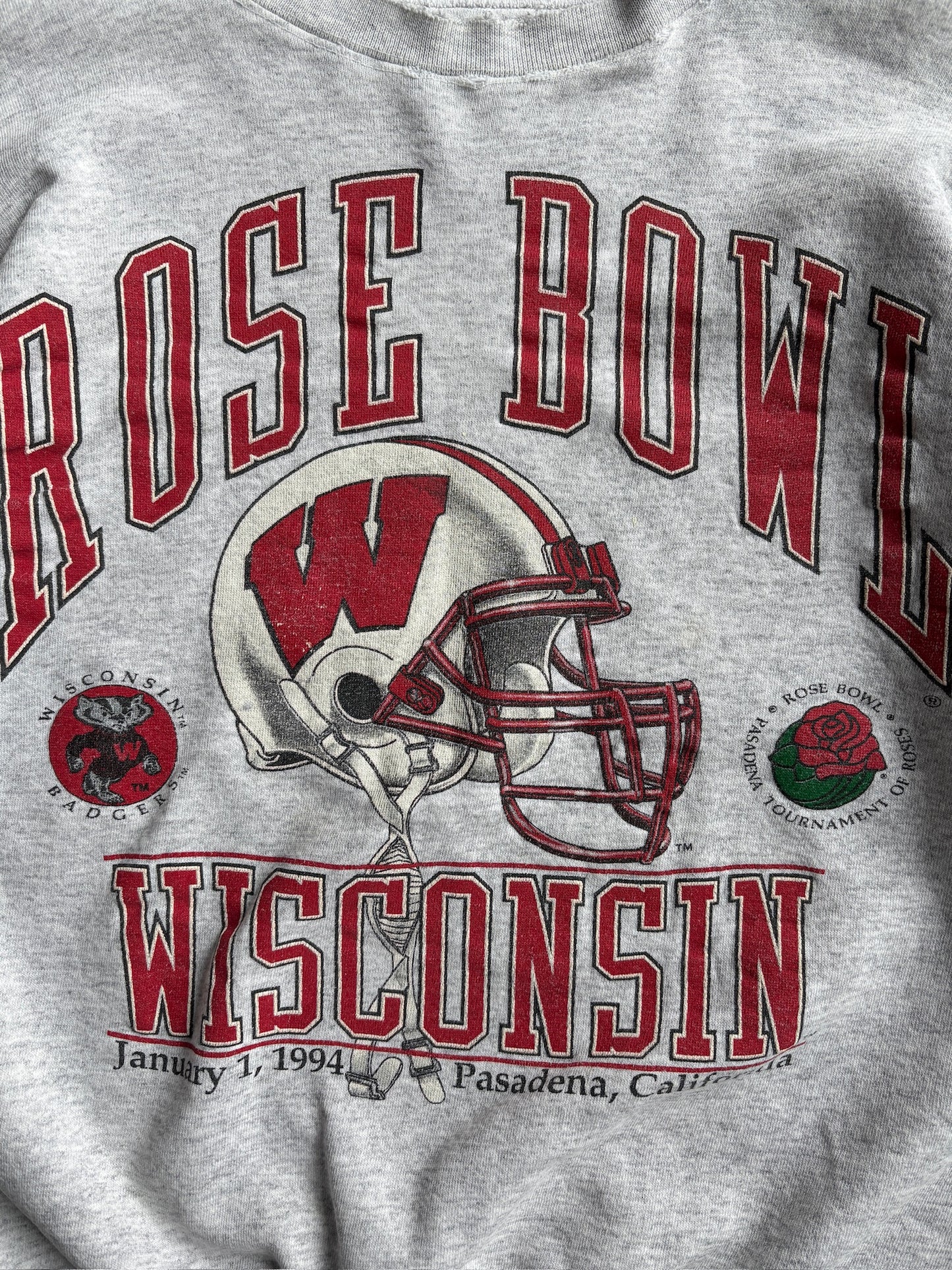 Vintage Grey Rose Bowl Wisconsin Badgers Crew - M