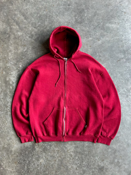 Vintage Red Blank Russell Zip Up Hoodie - L