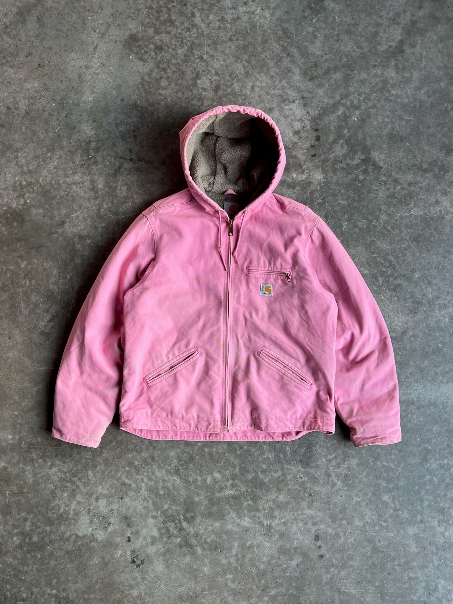 Baby Pink Sherpa Lined Hooded Carhartt Jacket - L