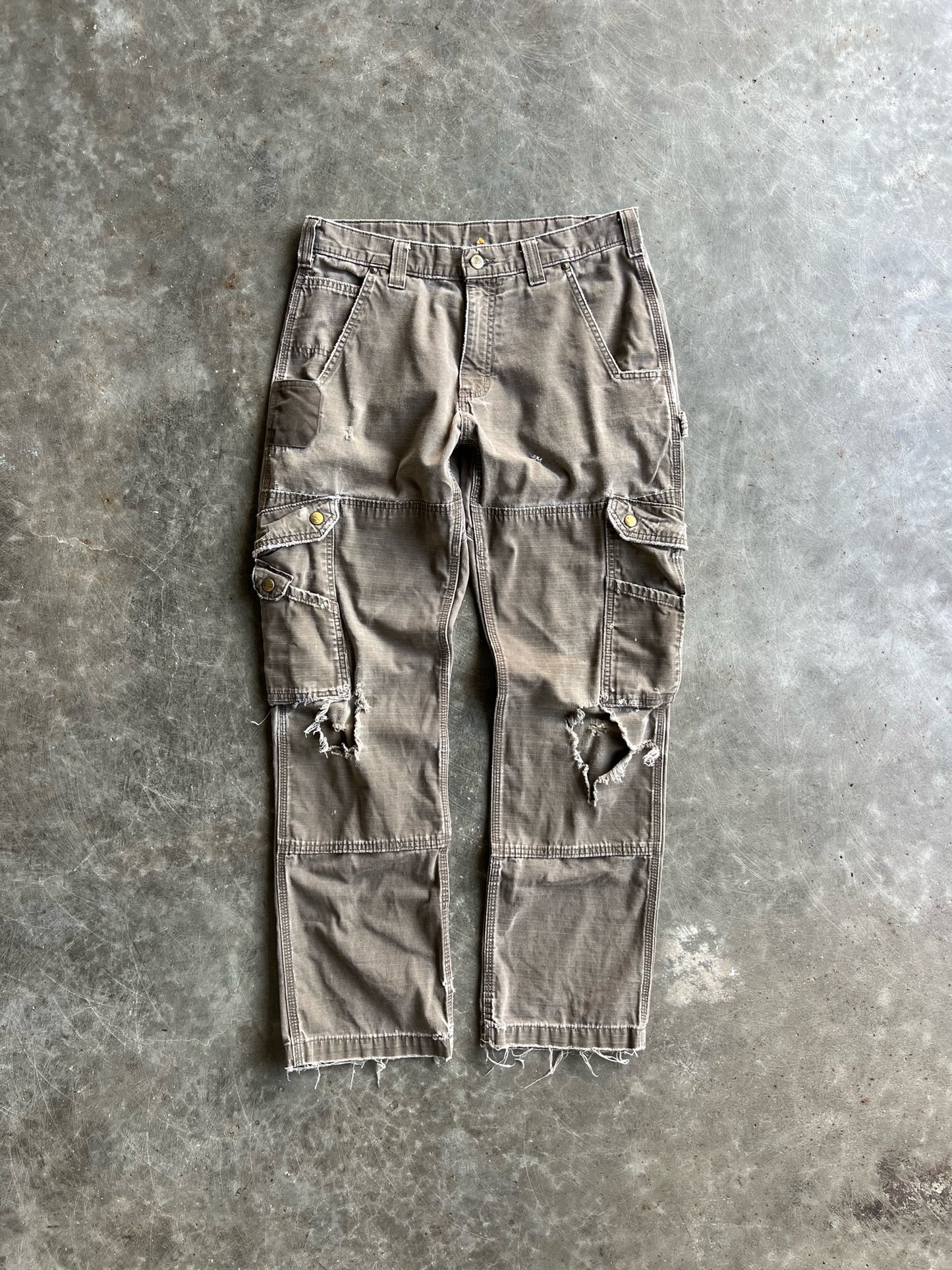 Vintage Faded Brown Distressed Carhartt Double Knee Pants - 33