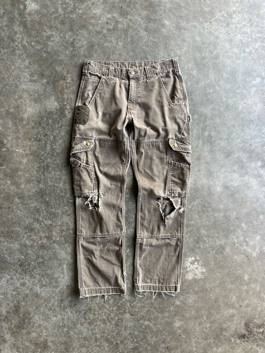 Vintage Faded Brown Distressed Carhartt Double Knee Pants - 33