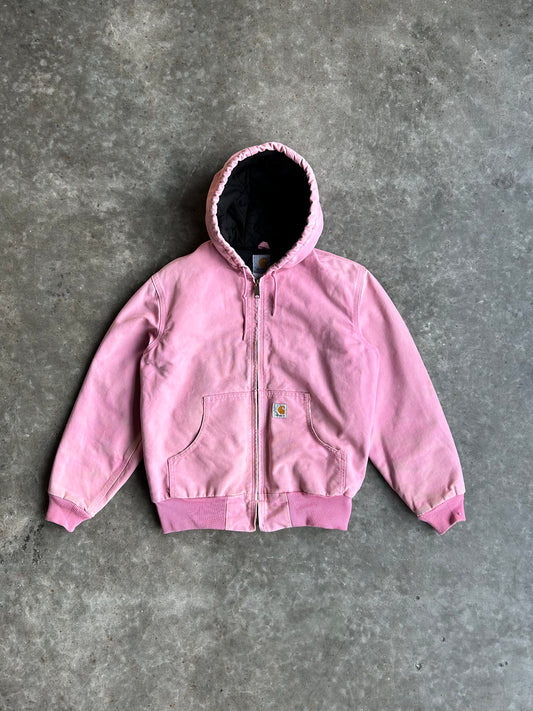 Vintage Baby Pink Hooded Carhartt Jacket - S