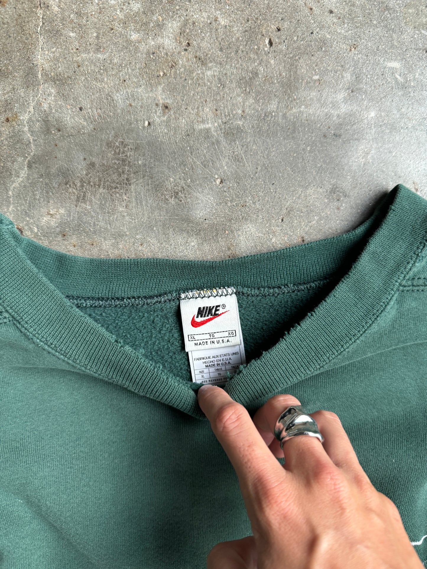 Vintage Green Mini Swoosh Nike Crew - XL