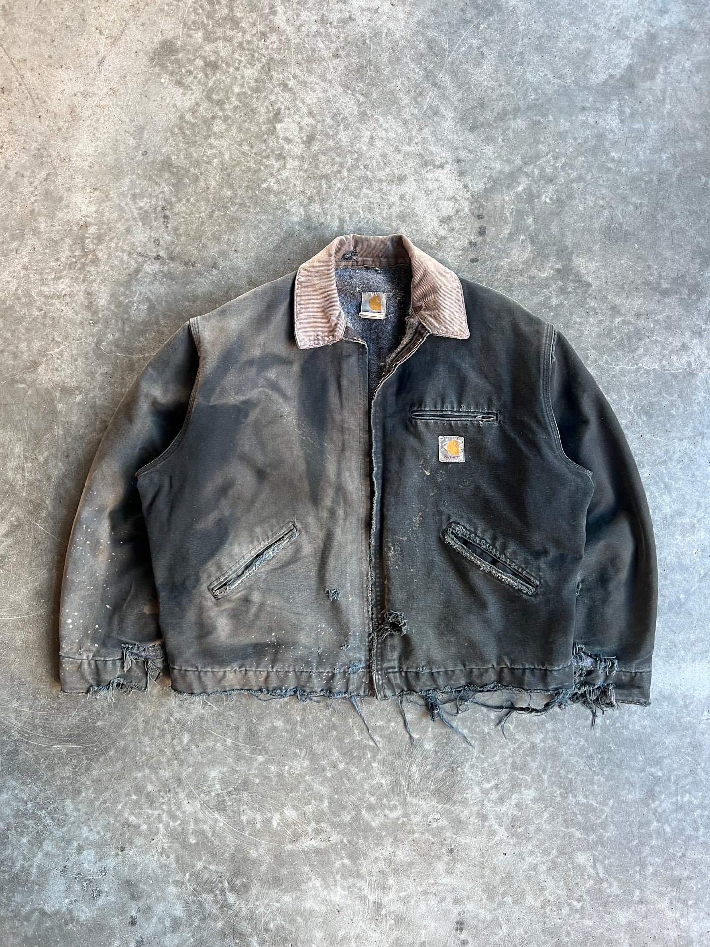 Vintage Faded Black Distressed Flannel Lined Carhartt Detroit Jacket - XL