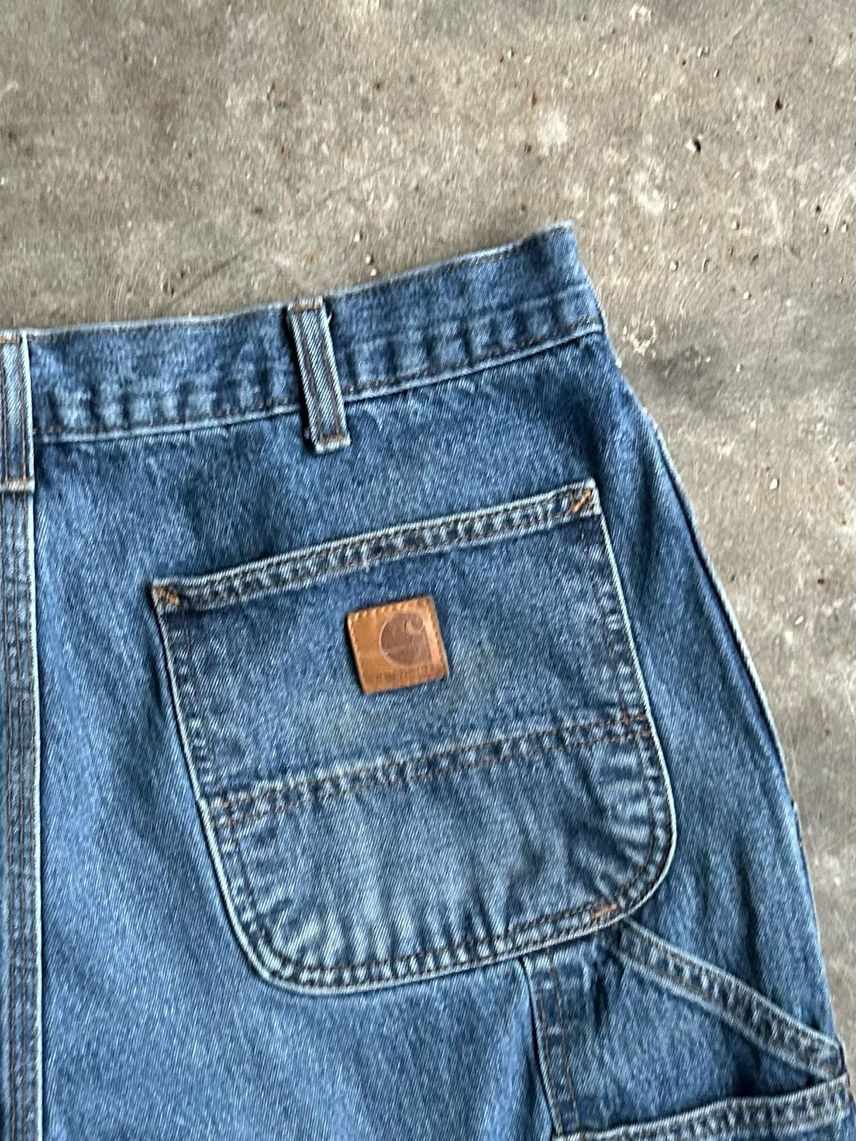 Vintage Faded Dark Denim Carhartt Carpenter Shorts - 34