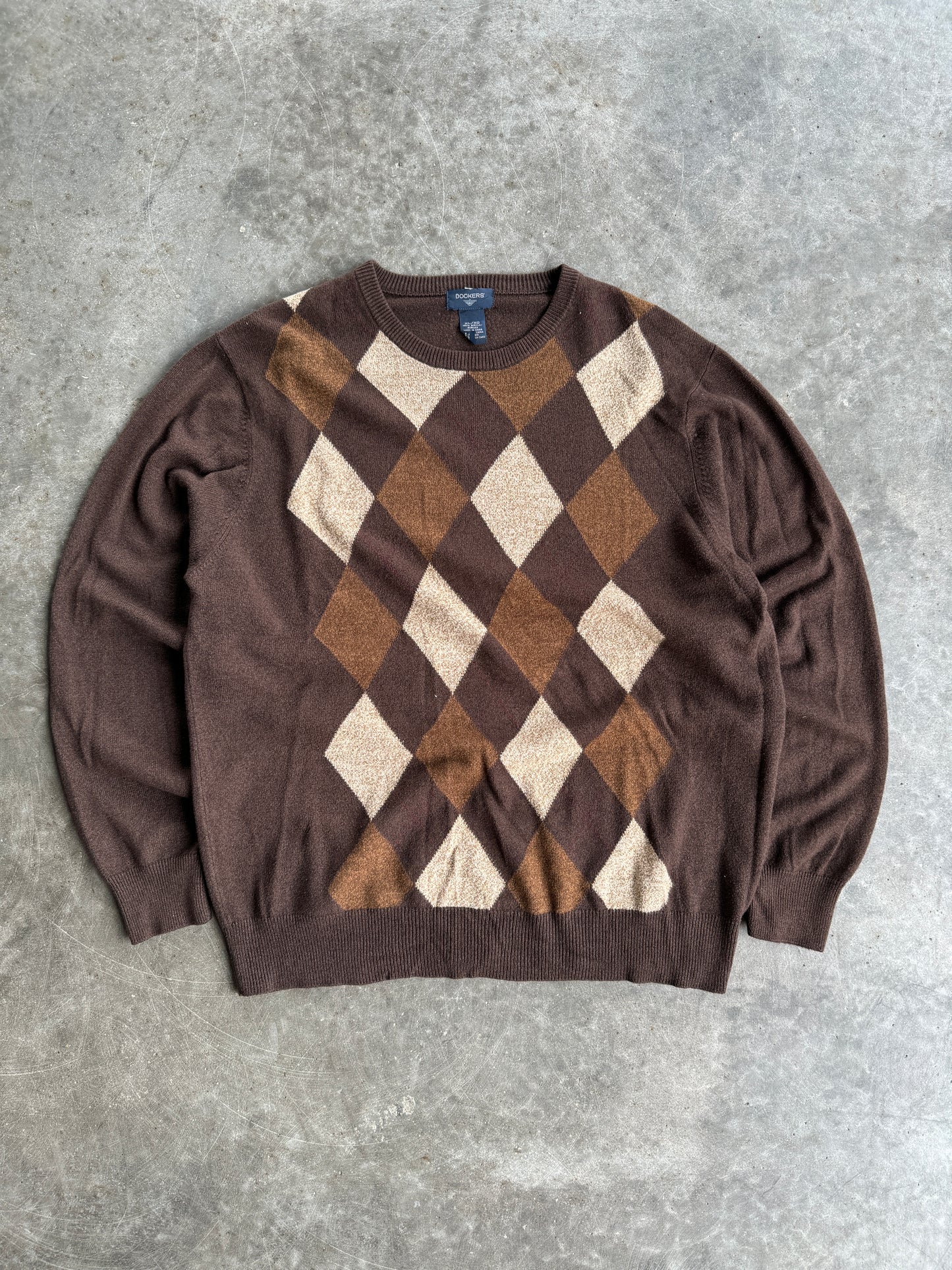 Dockers Argyle Brown Long Sleeve Sweater - XL