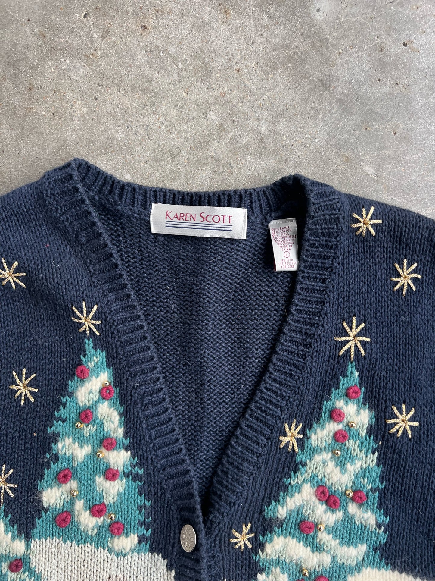 Vintage Navy Winter Scene Christmas Sweater Vest - L