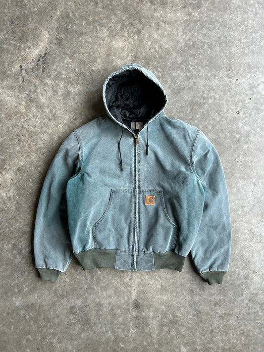 Vintage Faded Teal Hooded Carhartt Jacket - L