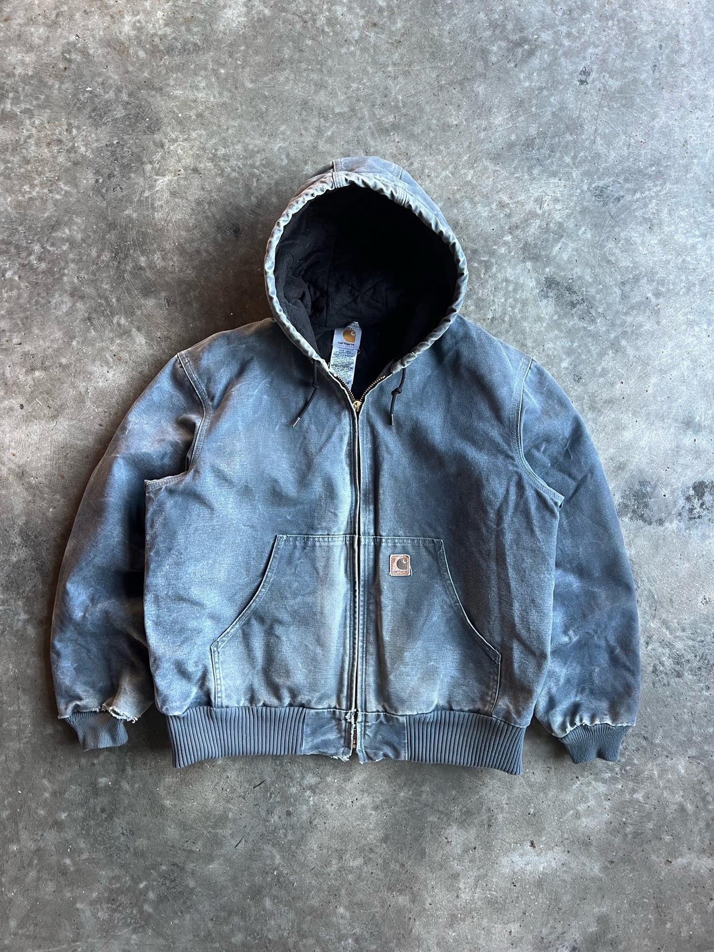 Vintage Faded Dusty Blue Hooded Carhartt Jacket - L