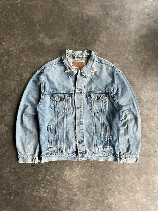 Vintage Distressed Light Wash Levi's Denim Jacket - XL