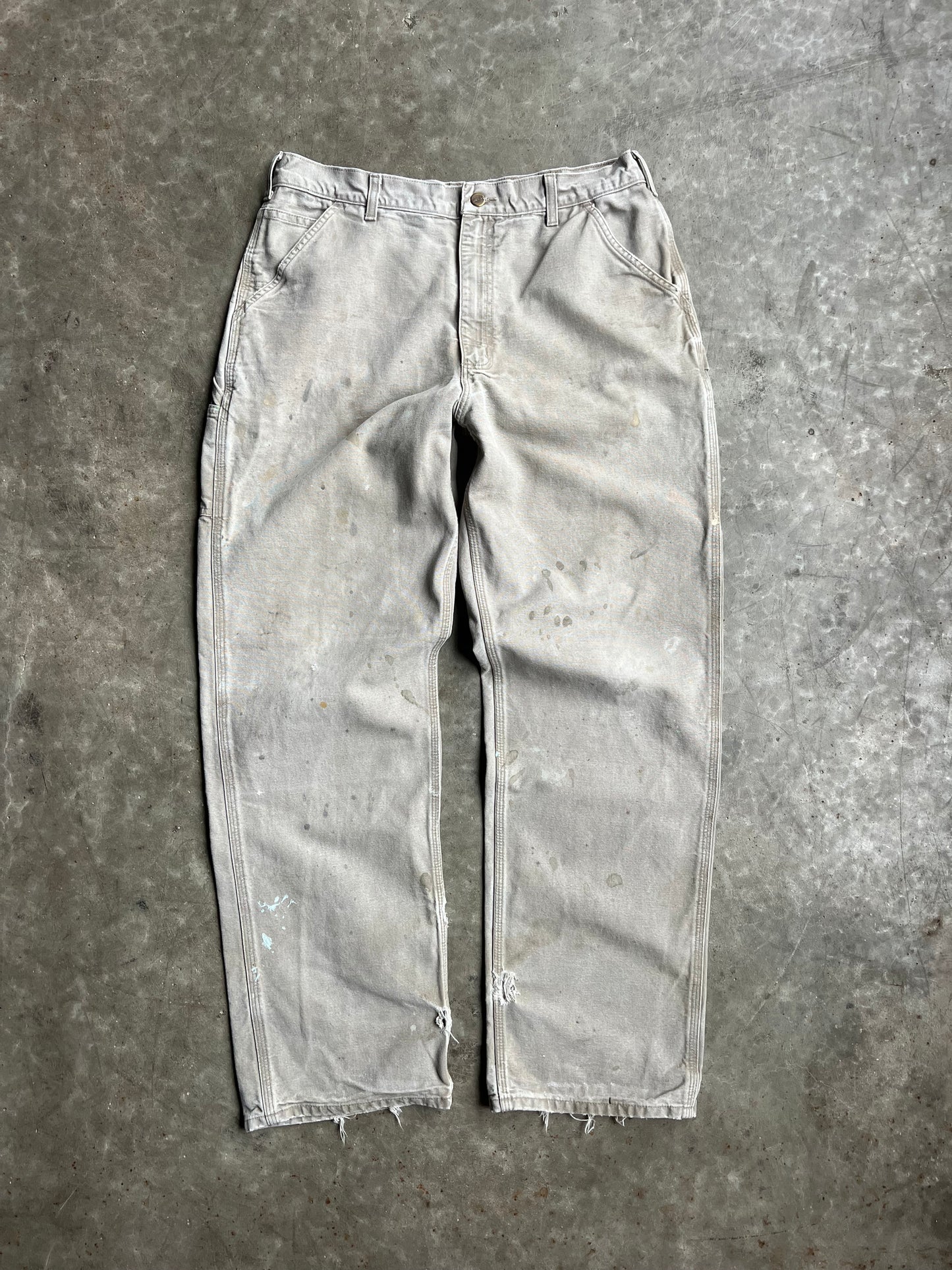 Vintage Beige Painted Carhartt Carpenter Pants - 36