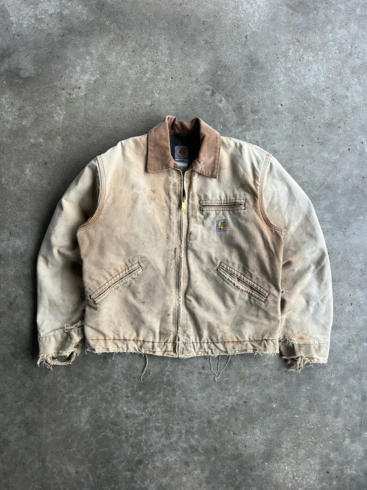 Vintage Faded Tan Flannel Lined Carhartt Detroit Jacket - L