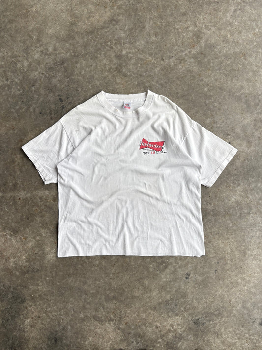 Vintage Budweiser Top 10 List Distressed Cropped Tee - XL