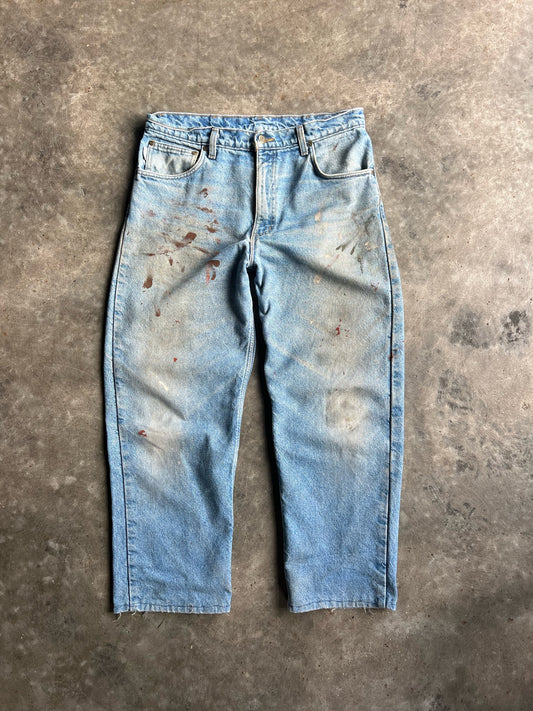 Vintage Faded Carhartt Medium Wash Painted Pants - 35