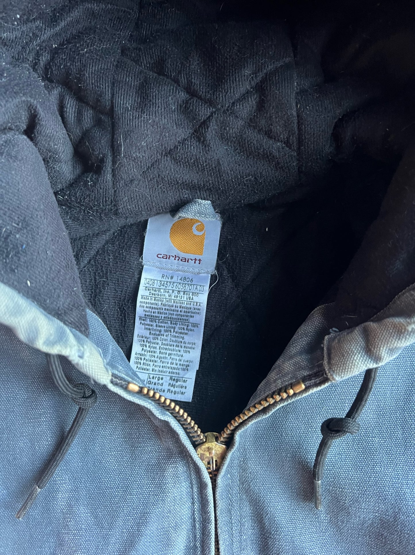 Vintage Faded Dusty Blue Hooded Carhartt Jacket - L