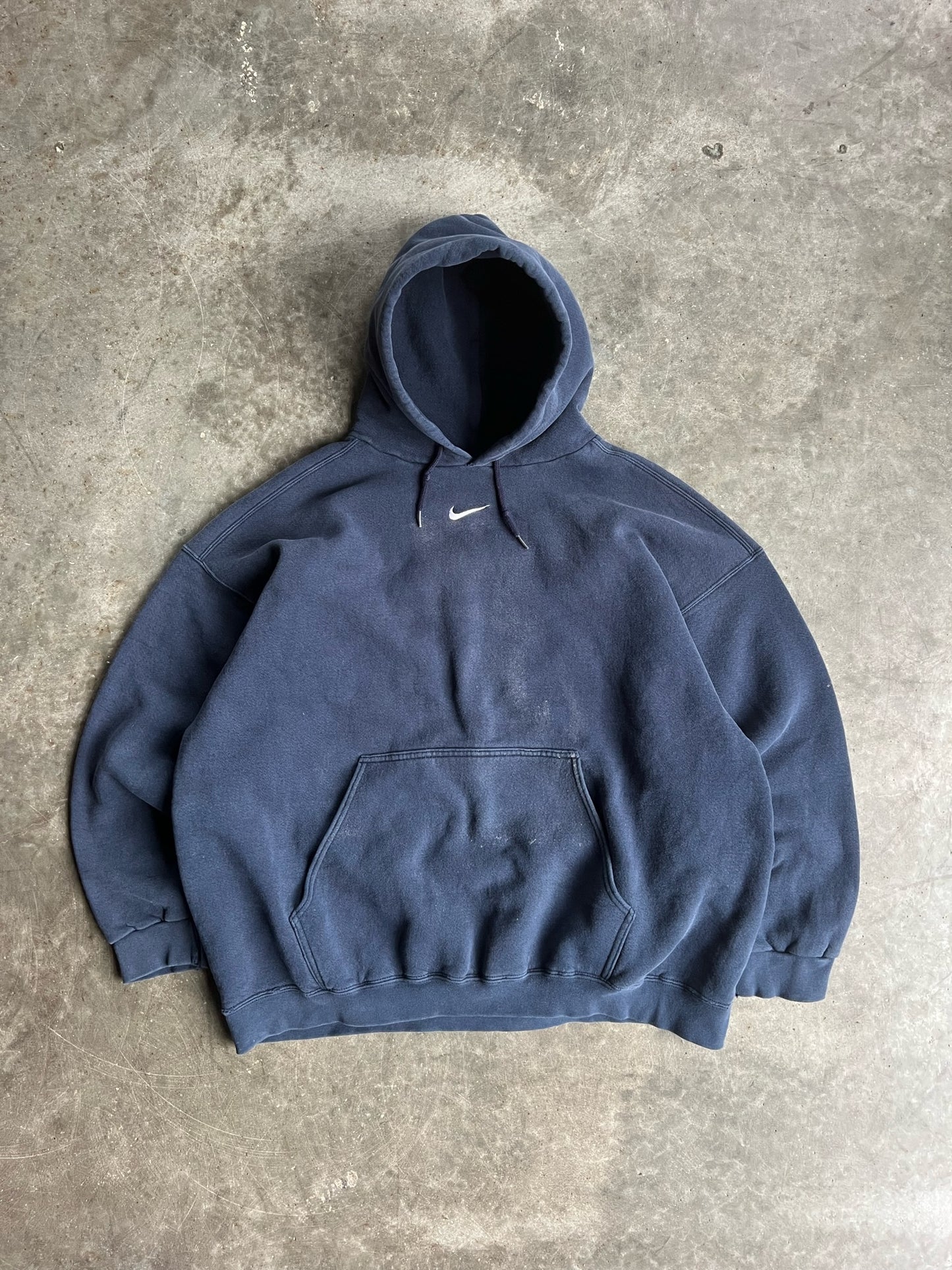 Vintage Navy Nike Swoosh Hoodie - XXL