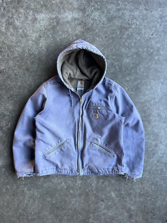 Vintage Distressed Lavender Sherpa Lined Hooded Carhartt Jacket - L