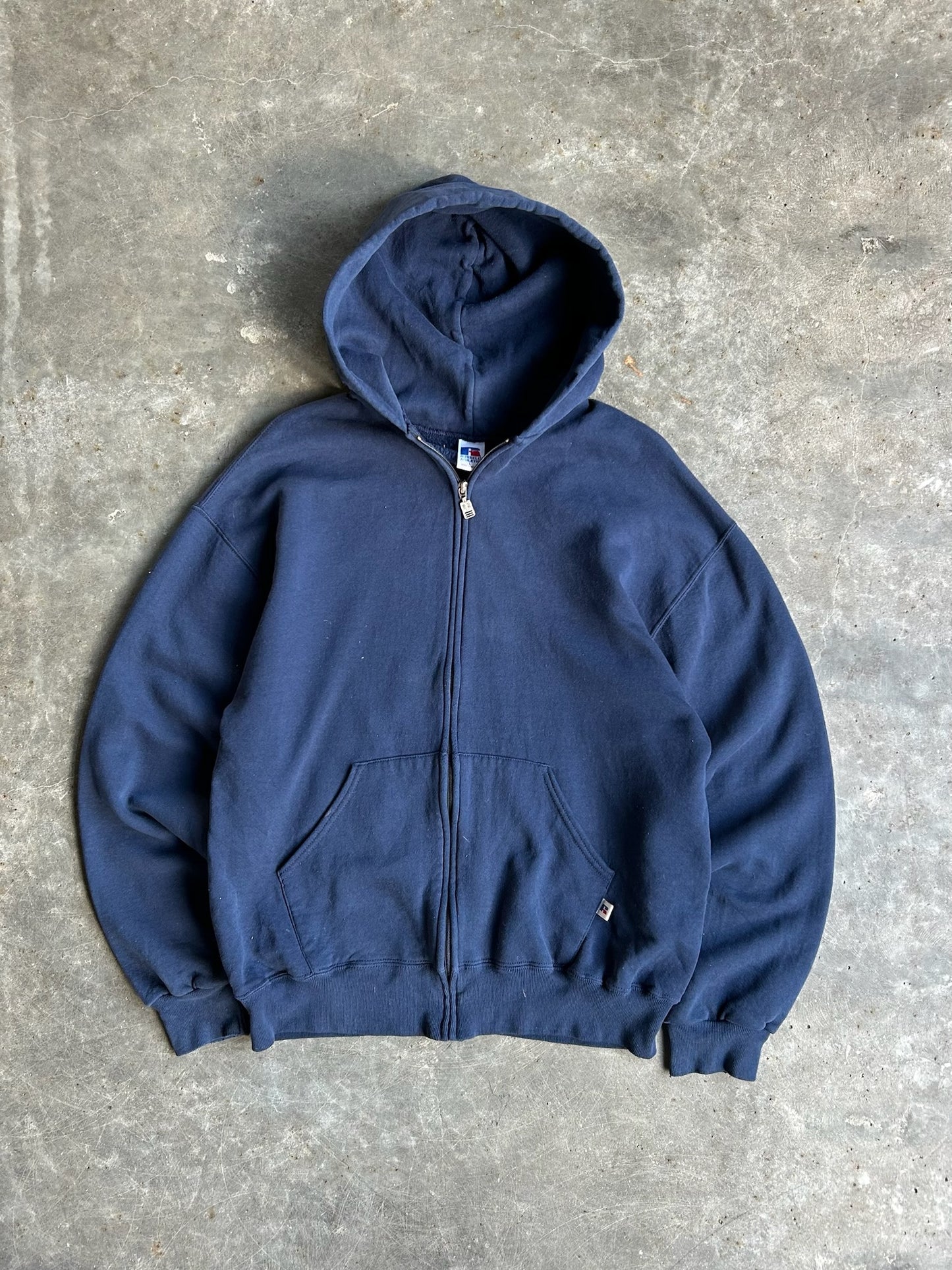 Vintage Navy Blank Russell Zip Up Hoodie - L