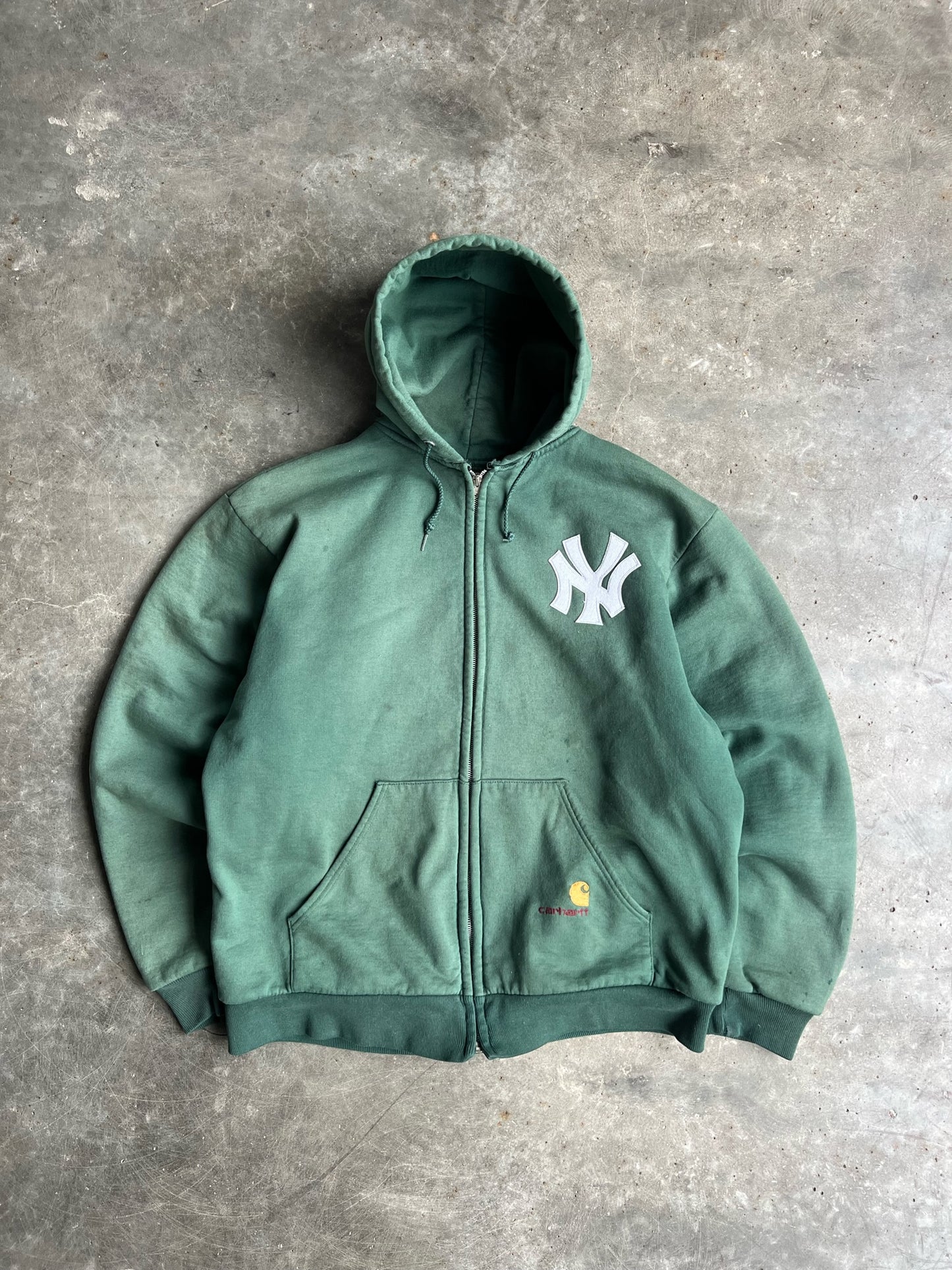 Vintage Green Thermal Lined Yankees Carhartt Zip Up Hoodie - XL