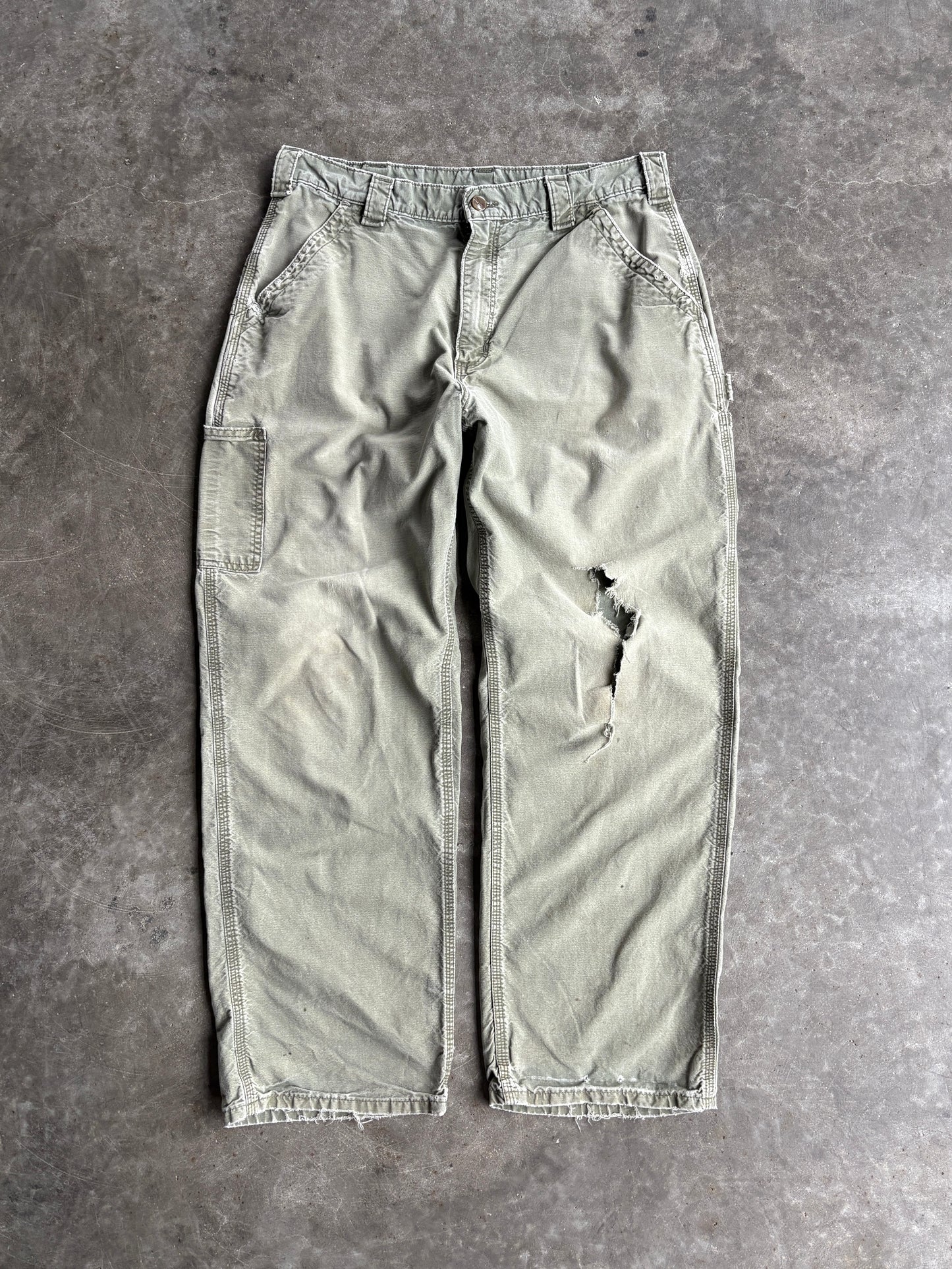 Vintage Distressed Sage Green Carhartt Carpenter Pants - 34