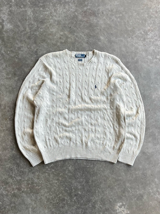 Vintage Cream Ralph Lauren Cable Knit Sweater - XL