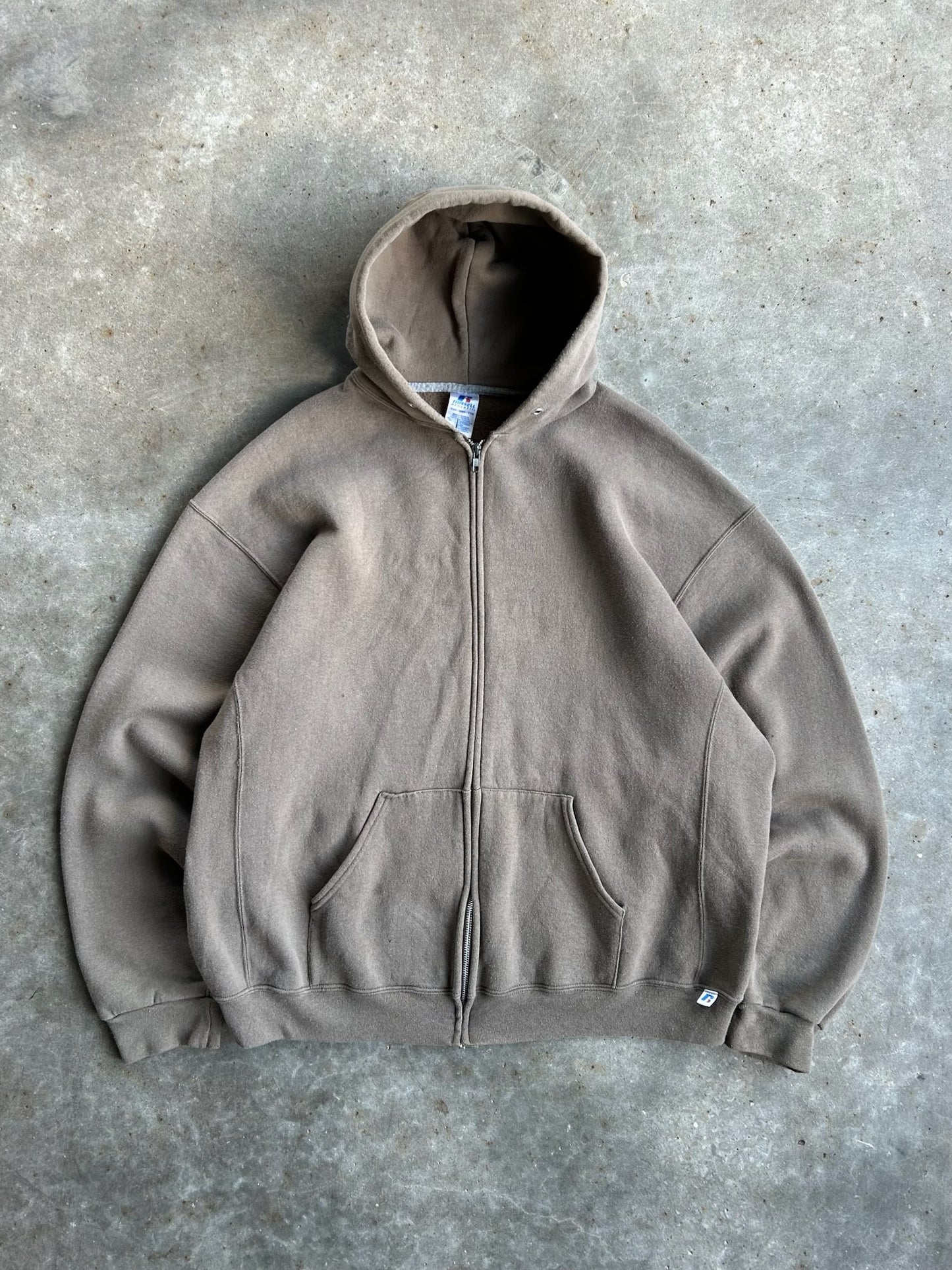 Faded Brown Blank Russell Zip Up Hoodie - XXL