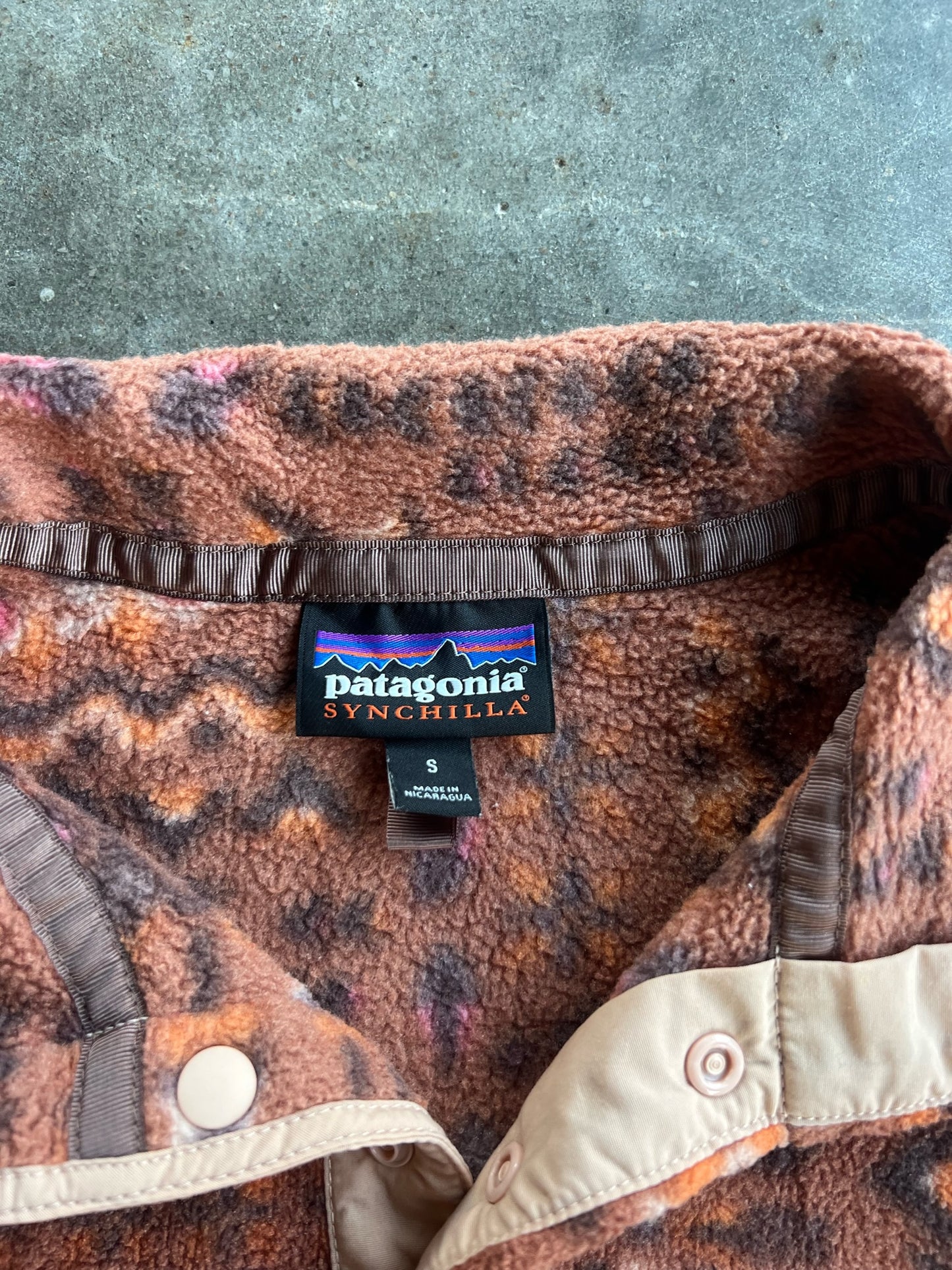 Vintage Burnt Orange Pattern Fleece Patagonia T Snap - S