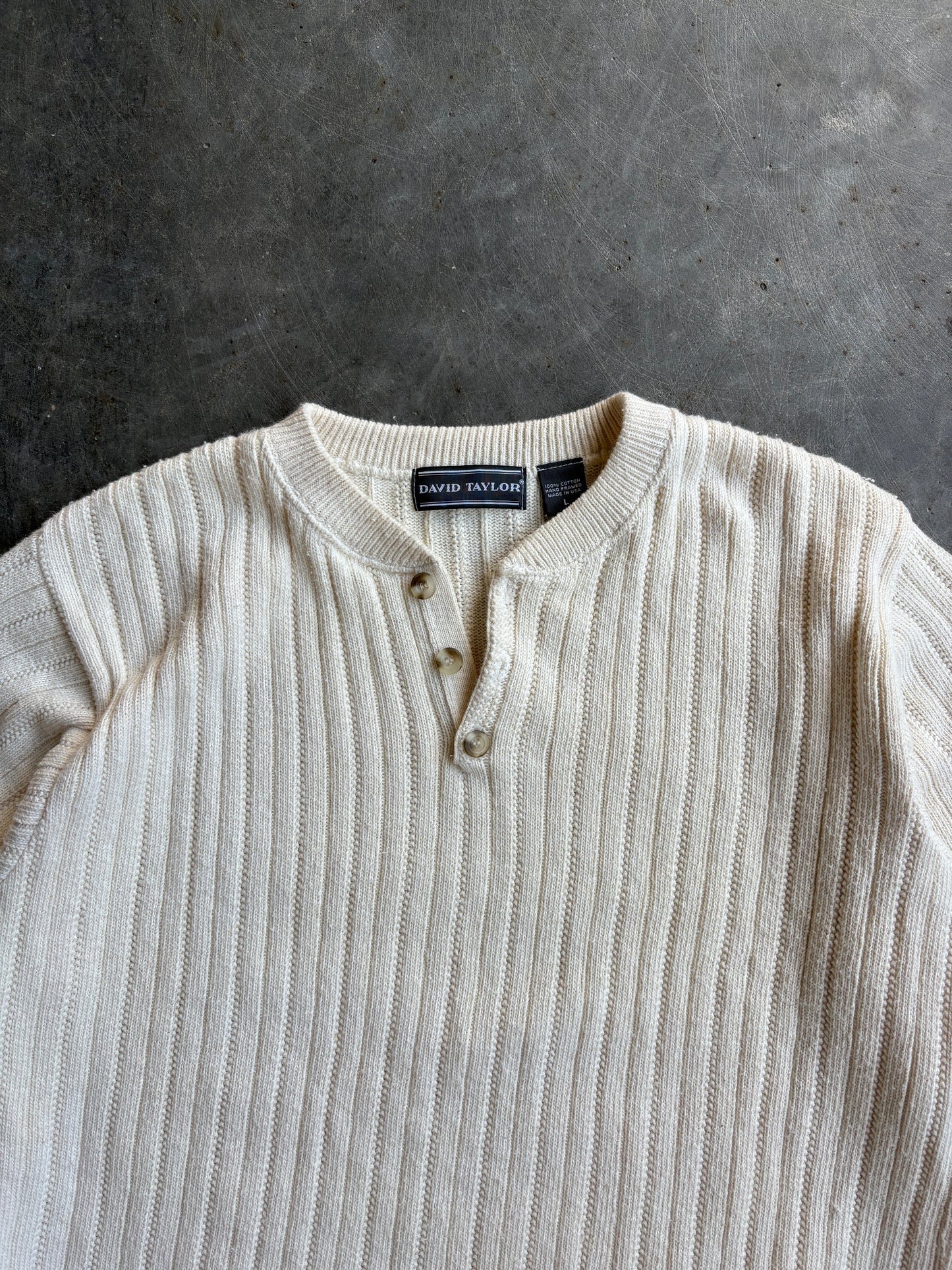 Vintage Cream Ribbed David Taylor Knit Sweater - L