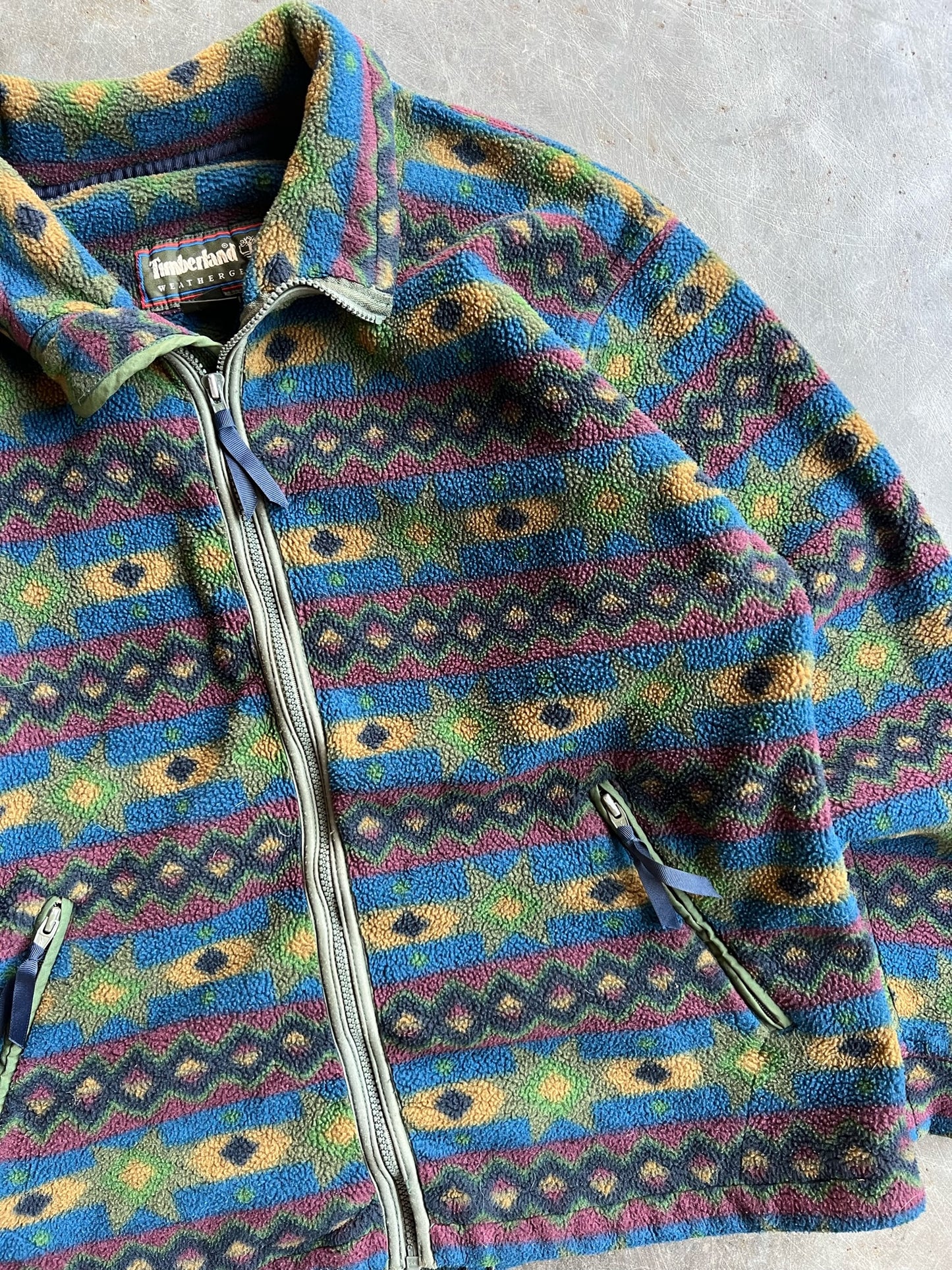 Vintage Tribal Print Timberland Fleece Zip Up - L