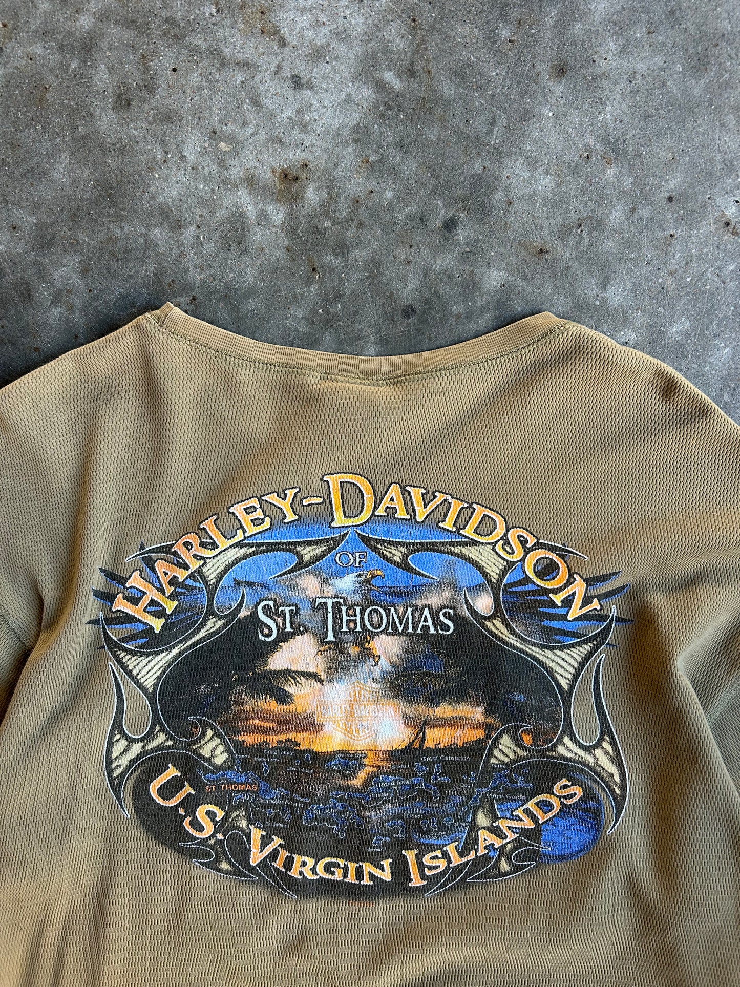 Vintage Sand Harley Davidson Thermal Long Sleeve Shirt - L