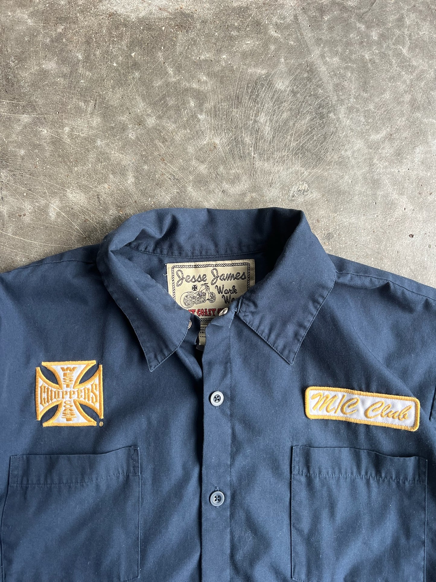 Vintage Cropped Navy West Coast Choppers Button Up Shirt - L