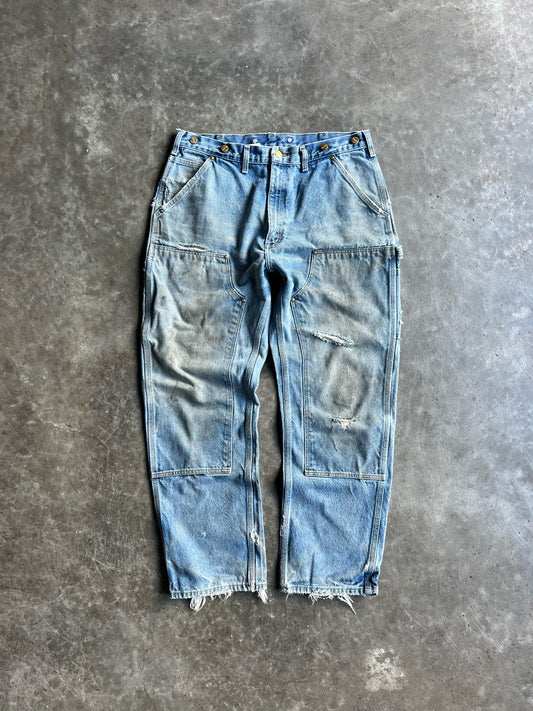 Vintage Distressed Light Wash Carhartt Double Knee Pants - 34