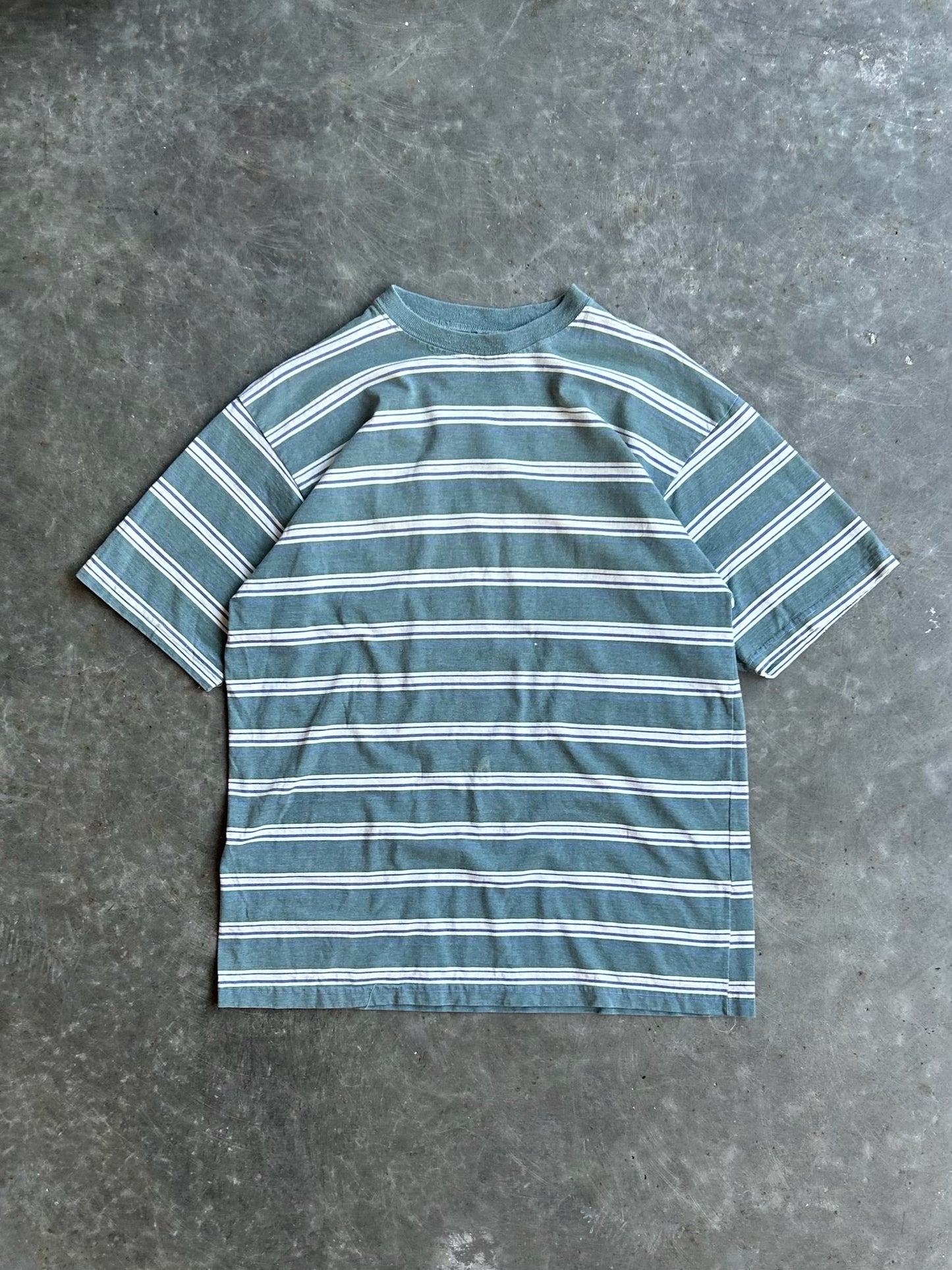 Vintage Green Striped Faded Tee - XL