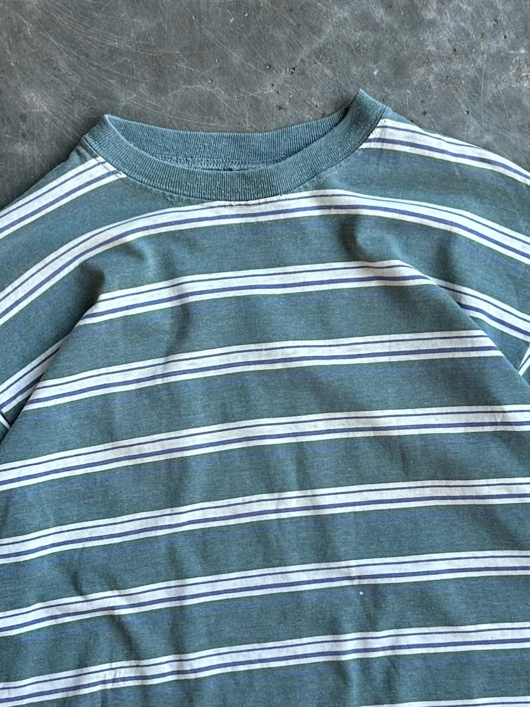 Vintage Green Striped Faded Tee - XL