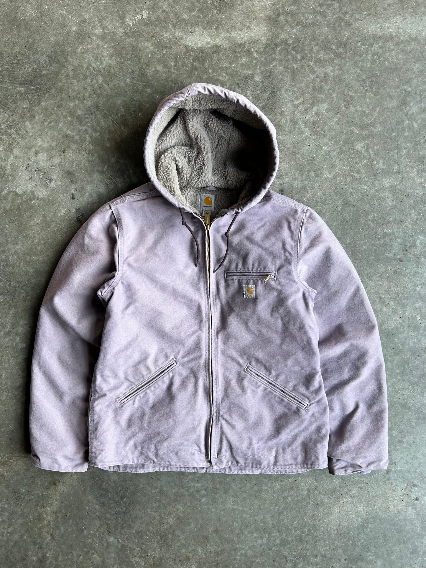 Light Purple Sherpa Lined Hooded Carhartt Jacket - M