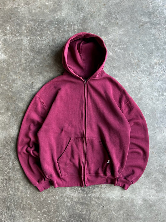 Vintage Burgundy Blank Zip Up Hoodie - L