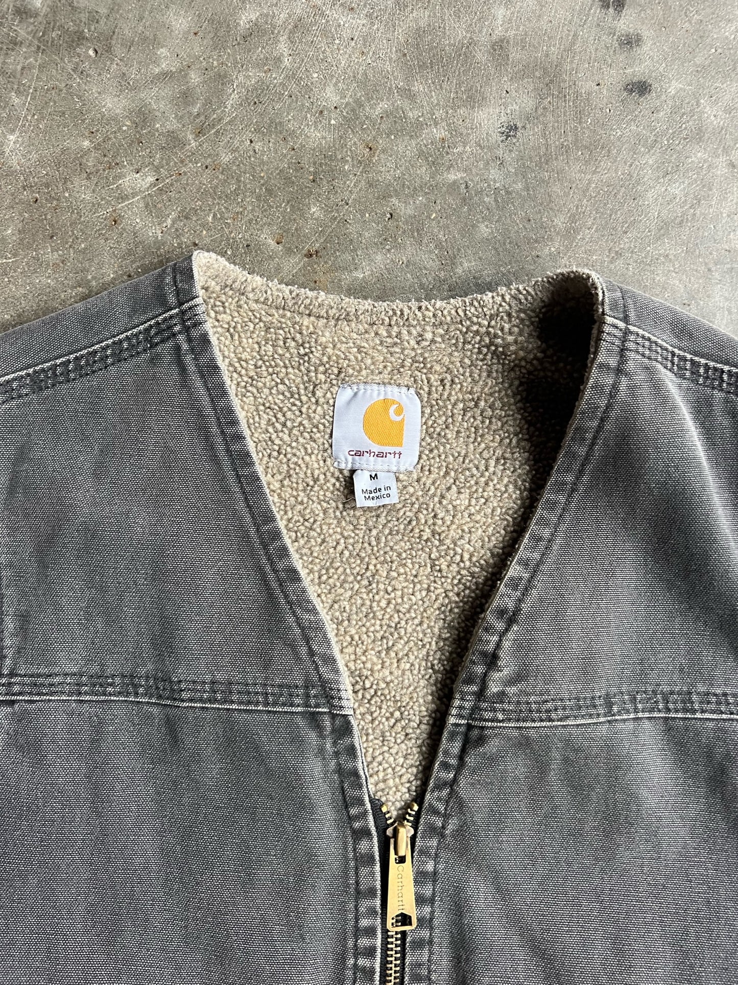 Vintage Faded Grey Fleece Lined Carhartt Vest - M